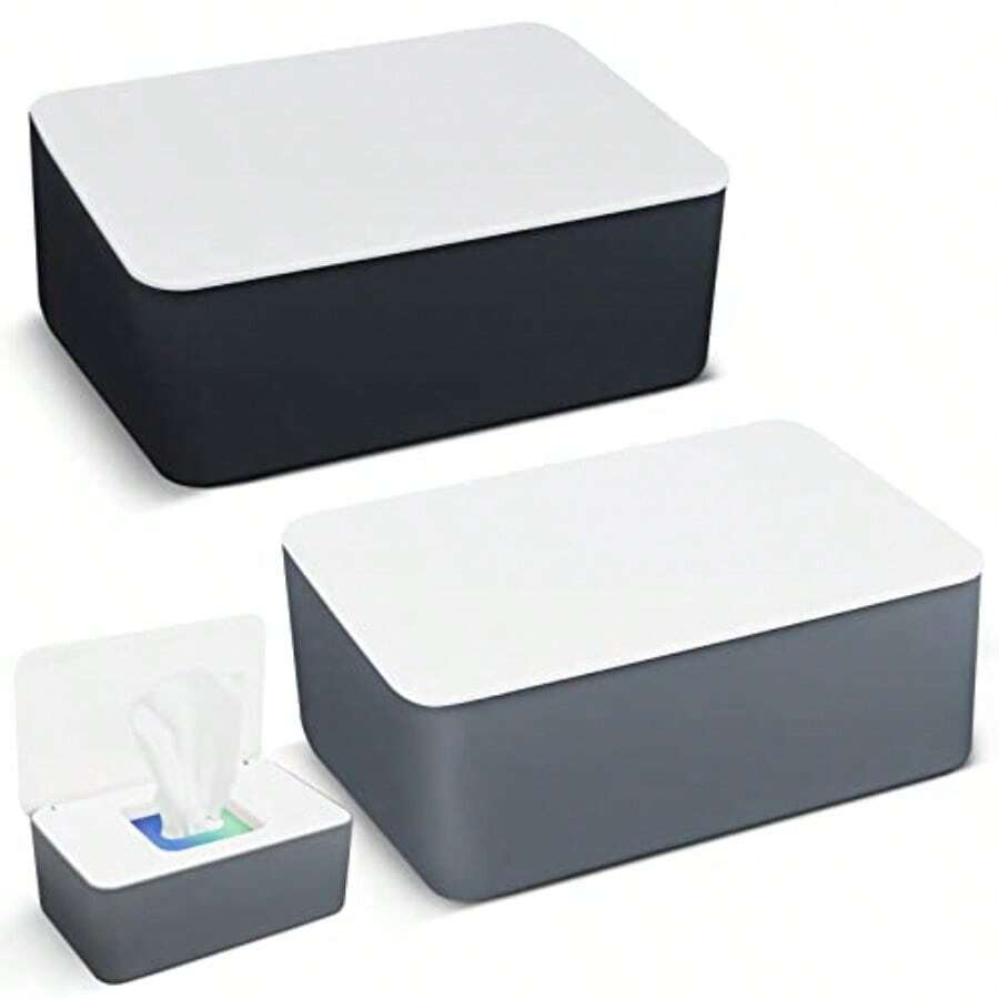 2 Pcs Wet Wipes Dispenser Box Wet Wipes Storage Box With Lid Tissue Box Holder Rectangular Baby Nappy Wipes Case For Toilet Bathroom - As Pic - View 1
