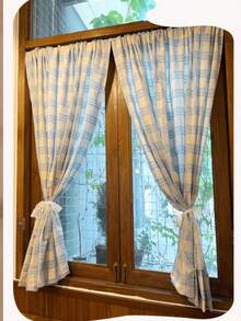 1件法式乡村风格格子窗帘，简约装饰隔断帘，卧室ins风韩式清新门帘，适合日常装饰和节日使用 - 米底藍格 - 查看 7