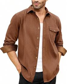 Men's Long Sleeve Flannel Shirt - Casual Cotton Button Down - Xanh lục lam - Xem 7
