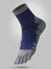 1/3 Pairs Men's Color Block Towel Bottom Non-Slip Breathable Five Finger Socks, Suitable For Outdoor, Fitness, Running, Sports - Multicolor - View 9