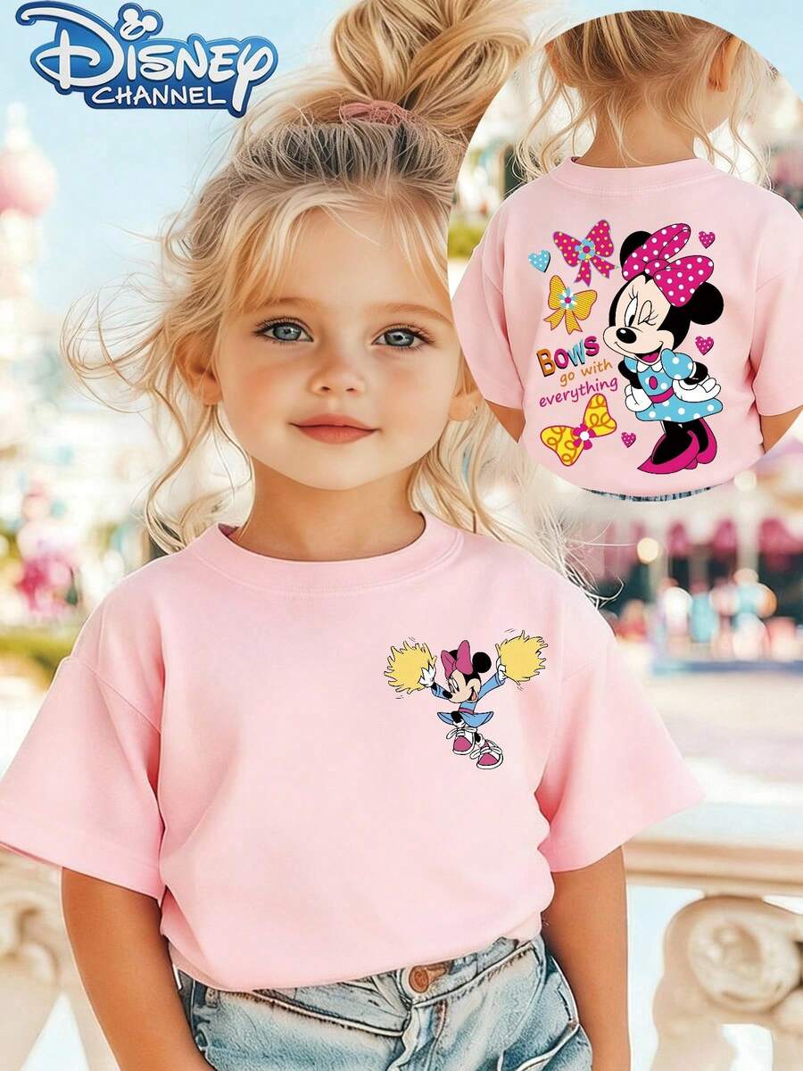 Minnie Mouse With Bows One Cute Disney Fresh And Fashionable Round Neck T Shirt For Girls Made Of 100 Cotton Is An Ideal Choice For Daily Wear Vacation Leisure Outdoor Exploration School Life And Shopping Trips It Is A Must Have Item For Summer It Is Also An Excellent Gift For The Same Boy And Girl Every Child Deserves One - Pink - View 1