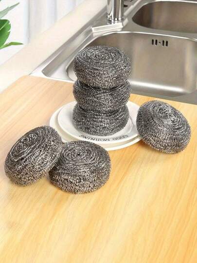 2/4/6/10pcs Kitchen Cleaning Products, Restaurant, Stainless Steel Scouring Pads, Multi-Purpose Stainless Steel Scouring Balls, Non-Shedding Stainless Steel Scouring Balls, Pot & Dish Cleaning Scrubber Balls, Kitchen Essentials