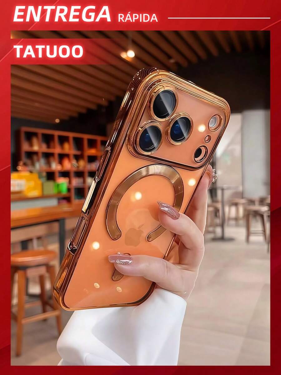 1 Piece Cell Phone Case With Camera Protection, Transparent Ultra-Thin Magnetically Attached TPU Case, Compatible With 16e/16/16Pro/16Plus/16ProMax/15ProMax/15/14/13/12/11 - 橘色 - 查看 1