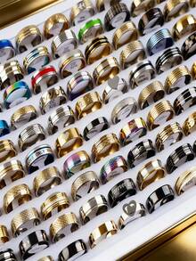 Juego de anillos de acero inoxidable unisex de 5/10/20/30/50/100/200 piezas - Mezcla y combina simple, aporta un estilo sorprendente para todos - Multicolor - Ver 12