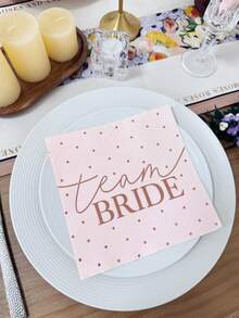 16pcs Letter Graphic Disposable Napkin, 33x33cm Paper Napkin For Party,Christmas - Pink - View 8