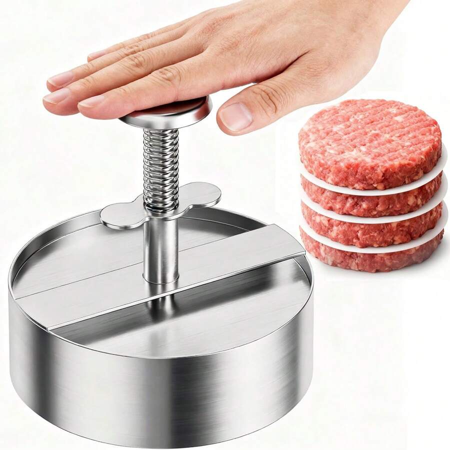 1pc 304 Stainless Steel Hamburger Patty Maker, Non-Stick Burger Press Mold, Suitable For Meat, Beef, Cheese, Vegetables, Burger Maker, Applicable For Grill, Frying Pan, BBQ, Kitchen Tool, Kitchen Supplies, Kitchen Accessories