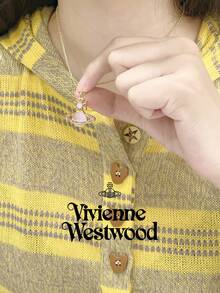 Vivienne Westwood 1PC Violet Rina Collection Pink Mother-Of-Pearl Saturn Necklace Gold, Brass, Rhinestone Embellished - Gold - View 2