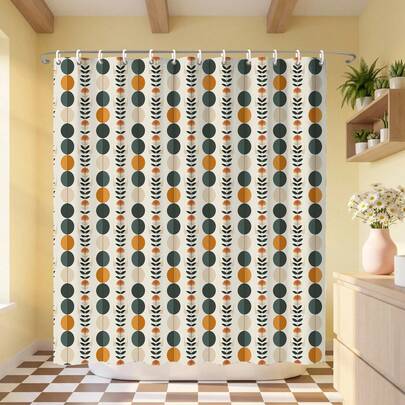 1pc Geometric Abstract Graphic Shower Curtain, Modern Plant Graphic Splicing Printed Shower Curtain, Suitable For Various Room Decoration Partitions, Bathroom Decoration Accessories Shower Curtain, Bathtub Curtain