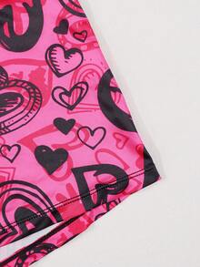 Dircho 1条女士亮粉色涂鸦爱心印花平角短裤，舒适弹力混纺面料，带LOVE字母松紧腰带 - 彩色 - 查看 5