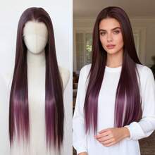 ZigZag Hair 24英寸渐变紫色长直假发，高温丝材质，男女通用成人基础款，13x4蕾丝前额，可调节绑带，适合度假、日常旅行、会议等场合。 - 彩色 - 查看 14