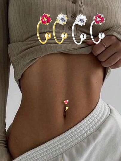 1pc 925 Sterling Silver Hypoallergenic Navel Piercing, Sparkling Rhinestone Ball, Fuzzy Ball, Curved Hook, C-Shape Belly Button Ring, Suitable For Women, Best Gift For Girlfriend, Mother, Sister