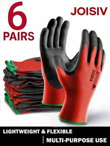 6 Pairs Ultra-Thin PU Coated Work Gloves - Anti-Slip Grip, Breathable Knit Cuff, Anti-Static, Comfortable For Gardening, Woodworking And Warehouse Operations - 6 Pairs - View 6