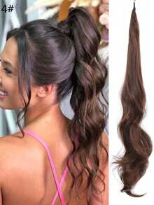 32-Inch Brown Magic Wand Ponytail With Blonde Highlights, Flexible And Entwined Ponytail Extensions, Long Wavy Ponytail Extensions, Synthetic Wigs, Suitable For Ladies And Girls - Multicolor - View 17