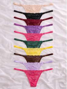 Set Of 10 Lace Panties With Adjustable Double Thong, Sensual Lace Lingerie, Women's Intimate Apparel, Wholesale - Nhiều màu - Xem 1