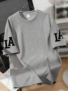Camiseta de cuello redondo con estampado de eslogan LA para adolescentes, camiseta casual de verano, top suave, estilo callejero y ropa de vacaciones. Adecuada para niños y niñas - Gris - Ver 2