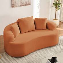 Minimalist Compact Loveseat Sofa With Chenille Upholstery, No-Assembly 2-Seater Curved Couch For Small Spaces/Apartments - 橘色 - 查看 1