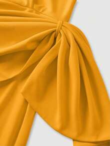 女士纯色优雅休闲舒适针织V领不对称/不规则中长修身连衣裙，适合休闲、派对、商务、办公、生日、婚礼宾客、感恩节、新年、母亲节、春夏秋冬等场合。 - 芥末黃 - 查看 7