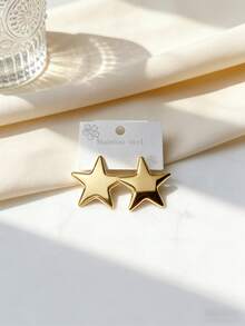 Pure Steel Earrings, Stainless Steel Accessories, Women's Earrings, Dangle Earrings, Gold-Plated Round Hinge Earrings, Bamboo Texture, Diamond Cut, Hexagon, Square, Round Design, Pure Steel Hypoallergenic Earrings Suitable For Sensitive Ears, Women's Charming Accessories, Middle Eastern Fashion Accessories, Party And Holiday Gifts - Multicolor - View 2