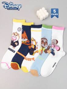 Disney 1/5比例迪士尼成人双包装袜子，成人中筒袜，韩国卡通，四季皆宜，成人尼克和朱迪卡通人物袜子 - 彩色 - 查看 7