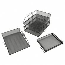 Paper Letter Tray, Desk File Organizer, Stackable Desk File Document Organizer Office Desk Supplier Organizer, Black - AS SHOWN - View 7