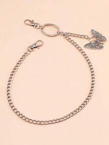 1pc Men Silver Metal Trouser Chain Fashionable Multi Layer Hollow Butterfly Pendant Chain Punk Hip Hop Style Accessory For Jeans Decoration Halloween Summer School Autumn Winter Accessories Halloween Costume Suitable For Teens Youth Men Casual Outdoor Ath MQ19 - 銀色 - 查看 11