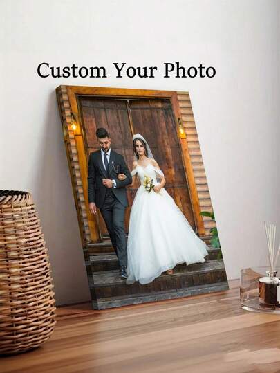 1pc Customized Photo Canvas Print, Couple Wall Art, Customize Your Photo, Customizable Wooden Frame Canvas Wall Art - Personalized Family Portrait And Action Photos, Printing, Suitable For Living Room, Bedroom Or Home Office Decor, Cozy Room Accent Quality Reproduction Painting, Framed Canvas Wall Art, Valentine's Day Gift, Wall Decor, Room Decor, Custom Poster