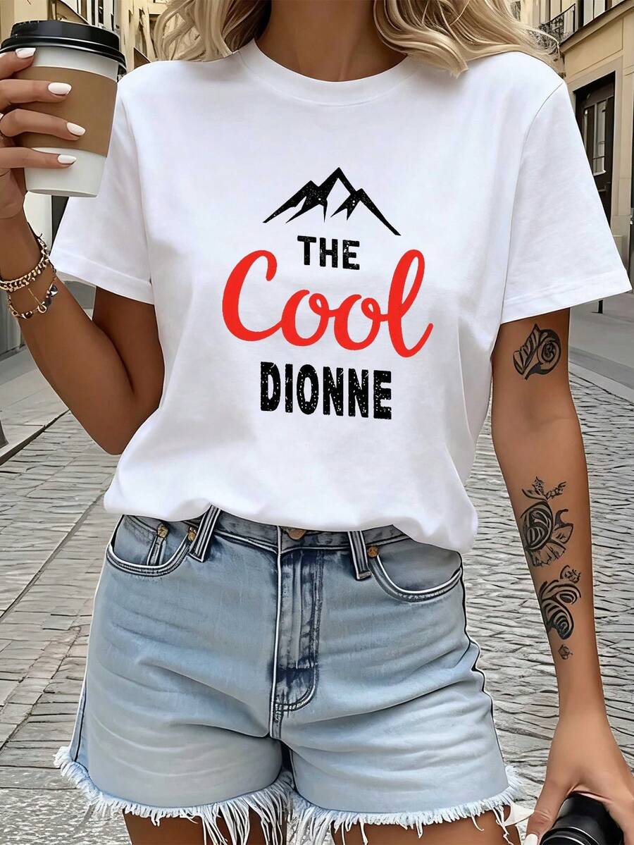 Nombre La Fresca DIONNE Camiseta pura y cómoda para mujer, Top Cómodo,Ropa Casual,Camiseta Elegante,Tela Suave,Camisa Ligera,Camiseta de Algodón,Camiseta de Manga Corta,Armario Casual,Amantes del Streetwear - [Blanco] - Ver 1
