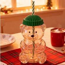 1个卡通玻璃熊杯，带吸管，带盖，可用于冲泡奶茶，透明果汁饮料瓶，非常美观实用，现在有活动折扣价。 - 彩色 - 查看 2