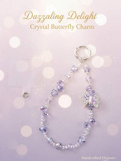 1pc 2026 New Rhinestone Butterfly Phone Lanyard, Luxury Elegant Bag Charm Accessory