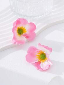 优雅复古渐变粉色3D逼真花朵可调节耳环，派对佩戴礼物，女士 - 粉色 - 查看 2