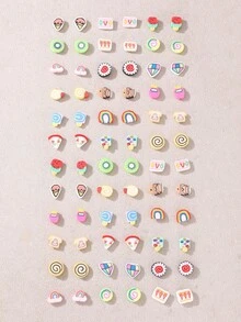 36件/套 时尚可爱仿真食物蛋糕、甜点、冰淇淋、甜甜圈造型迷你耳环套装，女士款，款式随机 - 彩色 - 查看 2