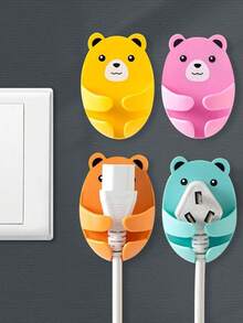 4pcs Bear Design Adhesive Power Socket Hooks, No Drilling Required, Kitchen Cable Organizer Holder - Multicolor - View 4