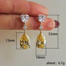 1对梨形耳环，奢华百搭设计耳环，水滴形锆石耳环，女士款 - 黃鑽 - 查看 4