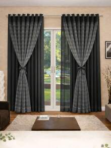 Long Curtain 3.00 X 2.80 Microfiber Lining With Voile - màu đen - Xem 2