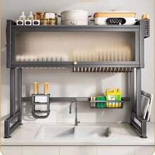 Multipurpose Kitchen Sink Rack, Counter-Top Dish Rack, Drain Board, Storage Shelf - Black - View 3