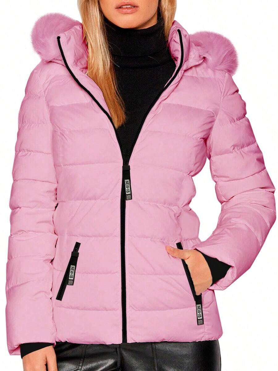 Shendy Vendy Women's Jacket Warm Polyester With Fur-Like Collar - Pink - View 1