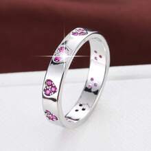 1枚简约心形立方氧化锆镶嵌时尚戒指，情人节情侣礼物 - 彩色 - 查看 29