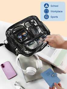 17in Clear Backpack, Transparent Backpack Set With Accessories, School Bag For Teen Girls Clear Laptop Bags For Elementary High School Travel Daypacks,See Through School Backpack Bookbag Back Pack Fits 15.6 Inch Laptop For Women Work Travel Sport - 黑色 - 查看 4