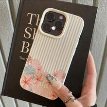1pc TPU Material Fresh Blue Striped Pink Flower Shell Pattern Phone Case Compatible With Apple 17 Pro Max/17/16 Pro Max/15/13/12/11, S20 FE/A15/S24/A55, Note 11/Note 12/Note 13 Pro, Full Coverage Anti-Drop Soft Shell Phone Protective Cover - White - View 2