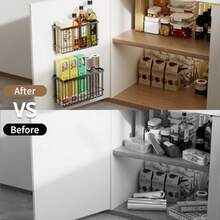 2 Pack Kitchen Cabinet Door Storage Box Self-Adhesive Wall Mounted Metal Storage Box Kitchen Wrap Organizer Container Small Items Organiser Storage For Cabinet/Bathroom/Fridge - Black - View 3