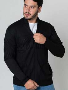 Men's Knitted Cardigan With Zipper And Pocket, Winter Sweater - 黑色 - 查看 3