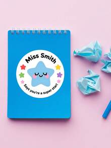 1/30/108pcs Customized Super Star Stickers, Teacher Achievement Reward Labels, Personalized Name Stickers, Smiling Face Blue Star Design, Teacher Name Prizes, Stationery And Classroom Decor, Ideal Gift For Teachers, Back To School Season, Gift Ideas, Motivational - Multicolor 2 - View 7
