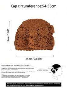 1pc Black Label With Sequin Lettering, Handmade Crochet Hollow-Out Sequin Beanie Hat, Fashionable Retro Versatile Lightweight Breathable Knit Cap For Women, Spring/Summer - Multicolor - View 4