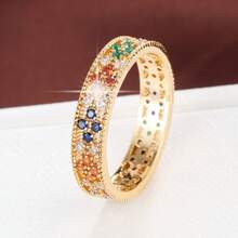 1pc Geometric Hollow Flower Design Cubic Zirconia Inlaid Fashion Ring For Women - Multicolor - View 13