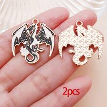 2/10件装合金珐琅黑色哥特式动物飞龙狐狸系列吊坠饰品制作DIY钥匙扣耳环吊坠各种设计饰品配件，适用于制作手链项链 - 黑色 - 查看 17