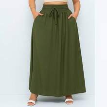 Long, Printed Viscose Skirt, Lined, High Waist With Pockets And Side Slits. - 純軍綠色 - 查看 2