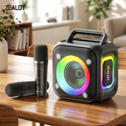  ZEALOT PT01 30W 无线卡拉OK音箱，蓝牙音箱，RGB彩色灯光，兼容智能手机/平板电脑/电视。支持SD卡/USB/AUX输入，具备配对功能，适用于汽车、户外、露营、派对等场合。
