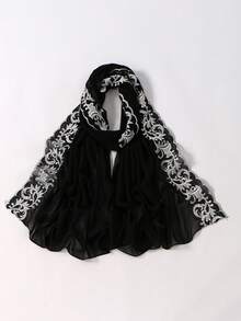 1件装女士纯色刺绣蕾丝棉布头巾，花卉刺绣雪纺围巾披肩，柔软轻盈透气长款头巾，休闲百搭，适合日常、节日、聚会、外出等场合。 - 多色 - 查看 11