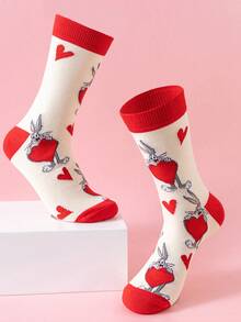 Noctvar OBM Sleepwear X LOONEY TUNES 1 đôi tất nữ cao đến bắp chân họa tiết thỏ và vẹt mào, thiết kế hình trái tim hoạt hình dễ thương, họa tiết thỏ thời trang, thoáng khí và thấm hút mồ hôi, tất cổ cao thể thao thường ngày, thích hợp làm quà tặng hoặc mặc hàng ngày cho học sinh/người lớn, unisex. - Nhiều màu - Xem 4