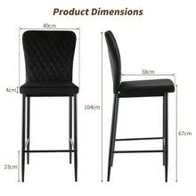AINPECCA Barstools Set Of 2/4 Suede/Velvet Kitchen Breakfast Bar Stools, Counter Chairs,Kitchen Island Stools With Backs And Footrests - Modern High Bar Stools With Back Rest For Home Bar - Negro - Ver 3